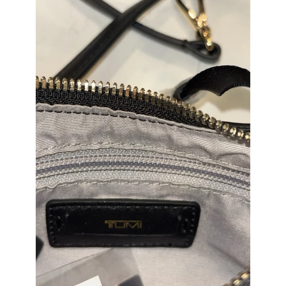 NWT TUMI Voyageur Evora Mini Hobo Black Leather Crossbody Bag Gold Hardware